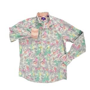 Tallia Flip Cuff L Mens Button Up Shirt  Floral Cotton Preppy Hawaiian Beach Y2K